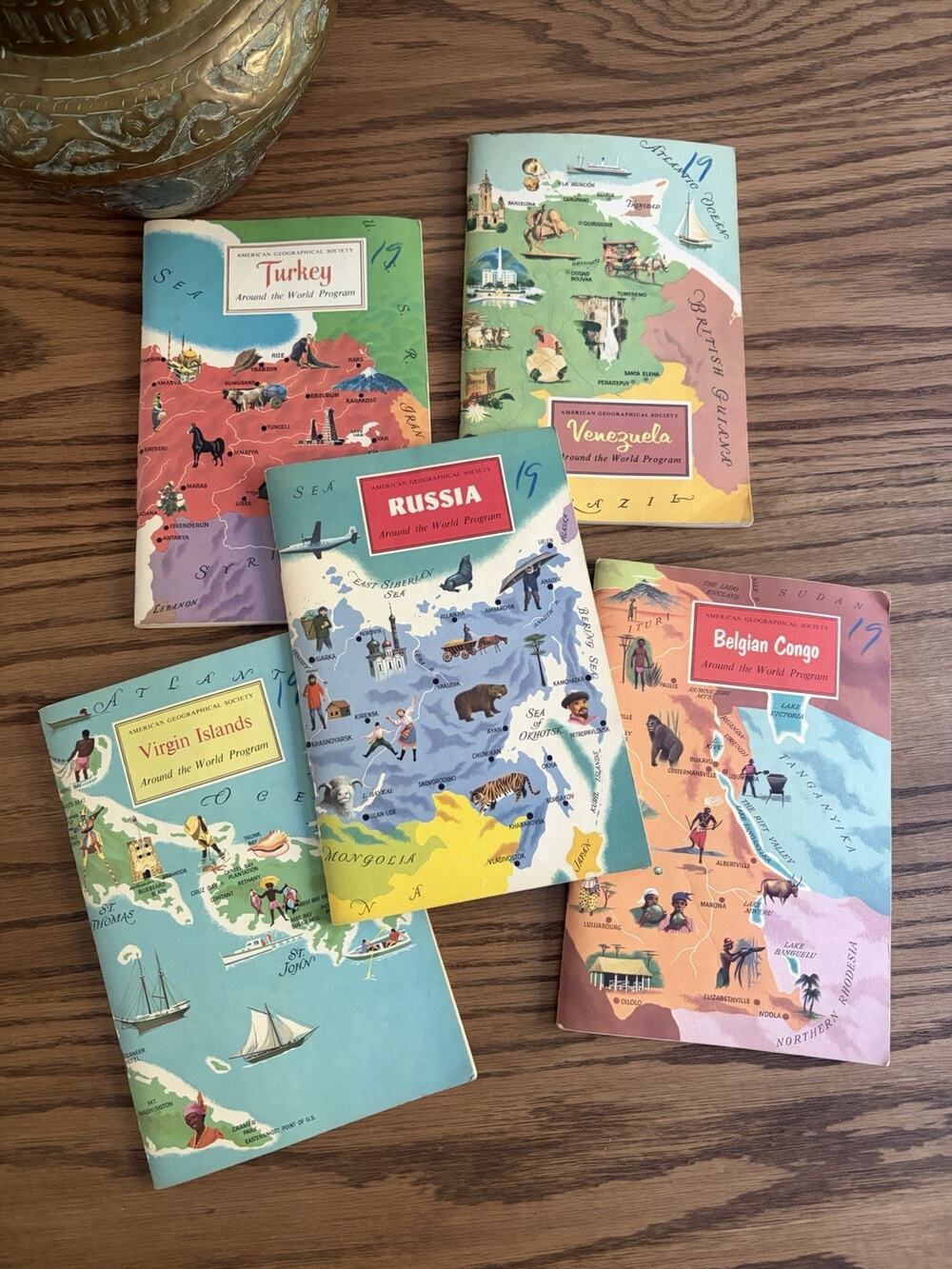 Vintage 1950s American Geographical Society Around the World Program Set Of 5